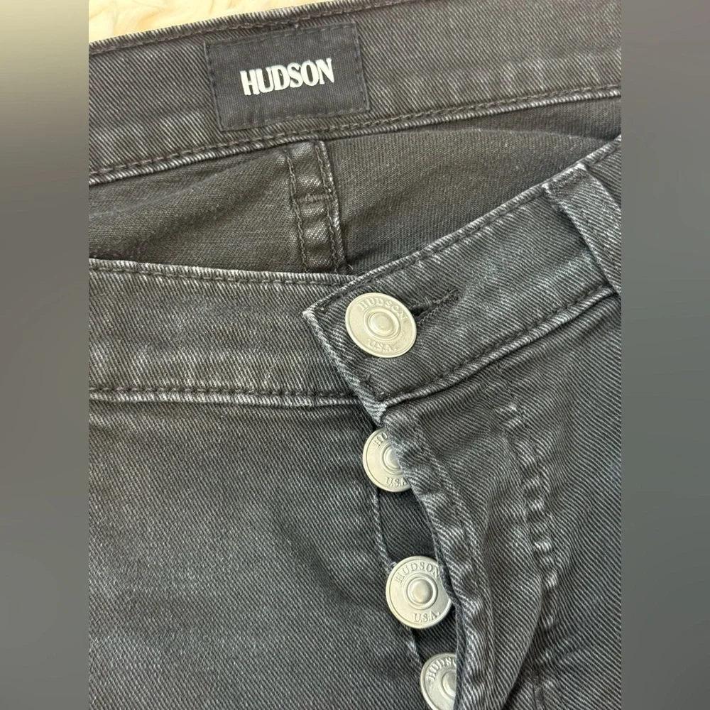 HUDSON THE RILEY CROP STRAIGHT JEANS LOW RISE SZ 25 BLACK CRYSTALS BUTTON FLY